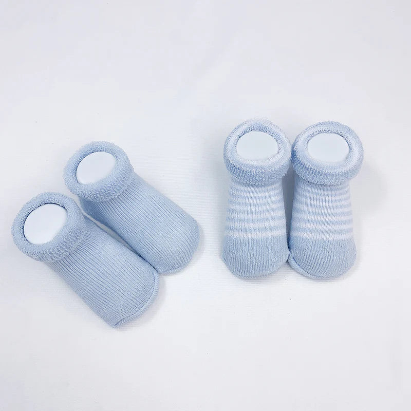 Hot Deal! Kushies 2-Pack Infant Cotton Terry Socks in Blue and Blue Stripe