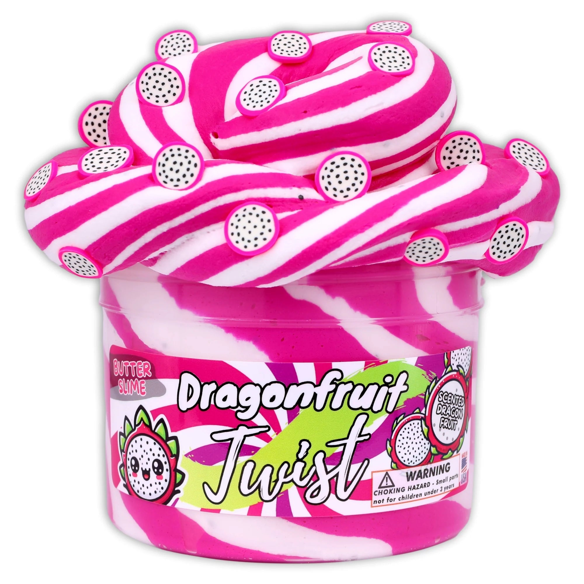 Hot Sale! Dragonfruit Scented Butter Slime with Swirled White and Dragonfruit Colors and Cute Fimo Slices