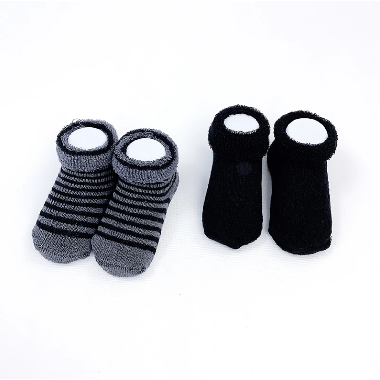 Kushies Newborn Socks 2-Pack - Black/Charcoal Stripe | Cozy & Premium