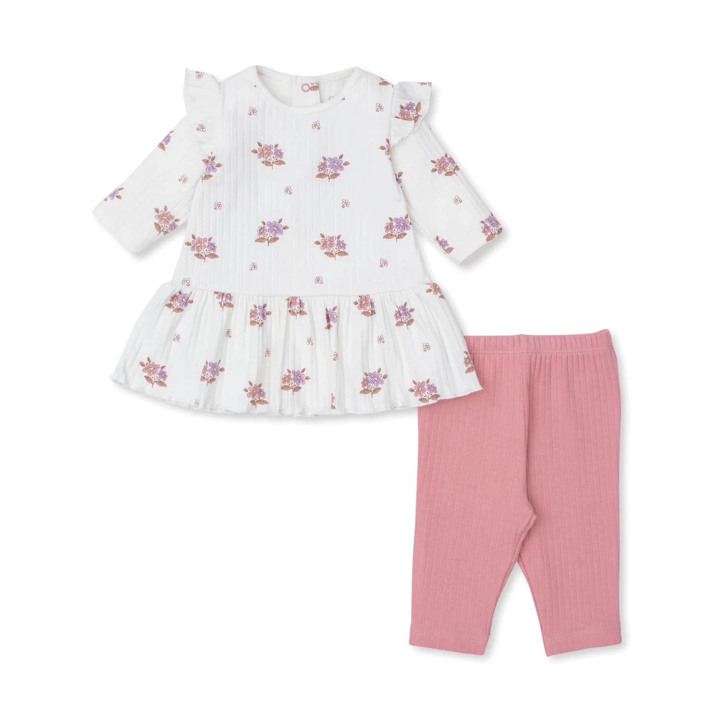Adorable Baby Girls' Floral Ribbed Dress Set with Coordinating Leggings - 100% Pima Cotton