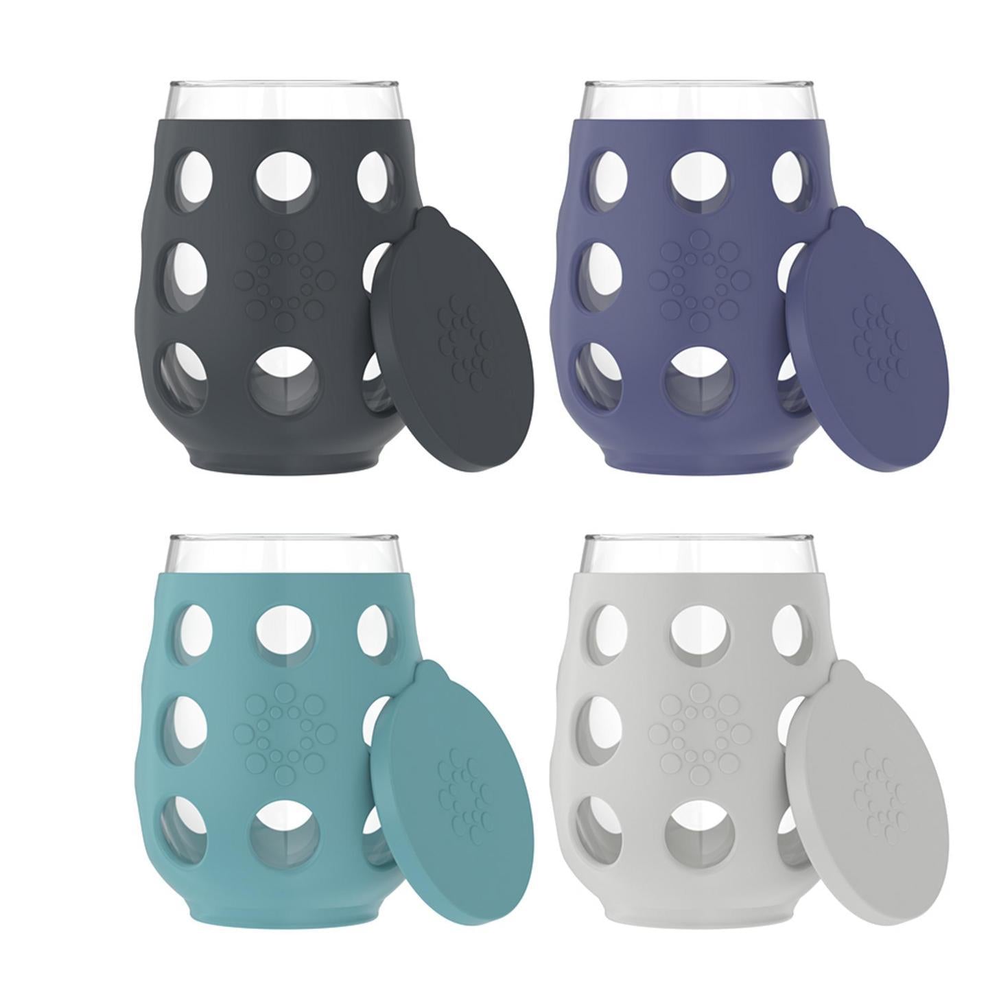 LifeFactory 17-Ounce BPA-Free Wine Glass Set of 4 with Silicone Sleeve & Cover, Multi Color - Ideal for Indoor/Outdoor Use