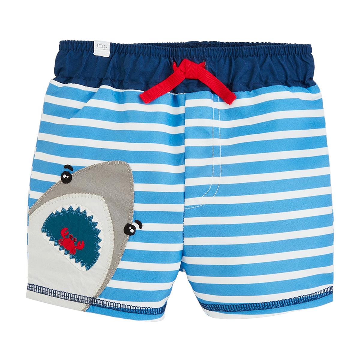 Hot Deal! Mud Pie Shark Applique UPF50+ Swim Trunks