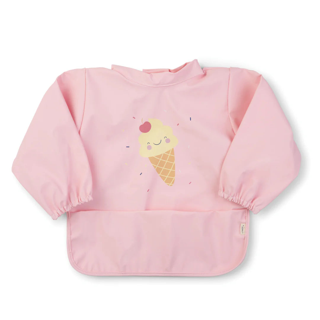 Saro Baby Waterproof Long Sleeve Bib - Ice Cream (Adjustable, Stain - Resistant)