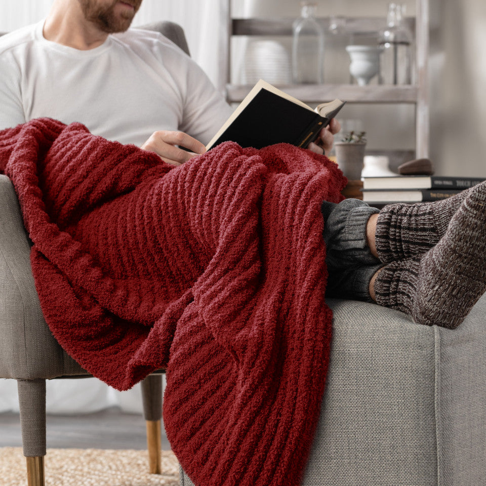 Hot! Demdaco Red Ribbed Blanket from Giving Collection