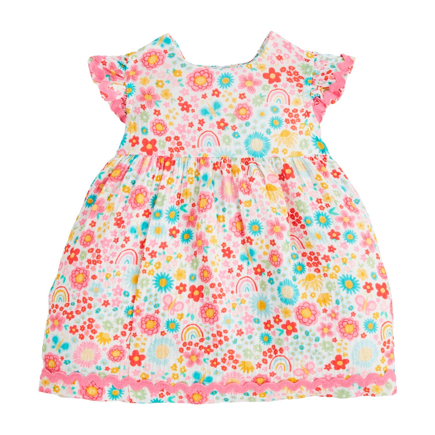 Mud Pie Charming Rainbow Floral Cotton Gauze Dress