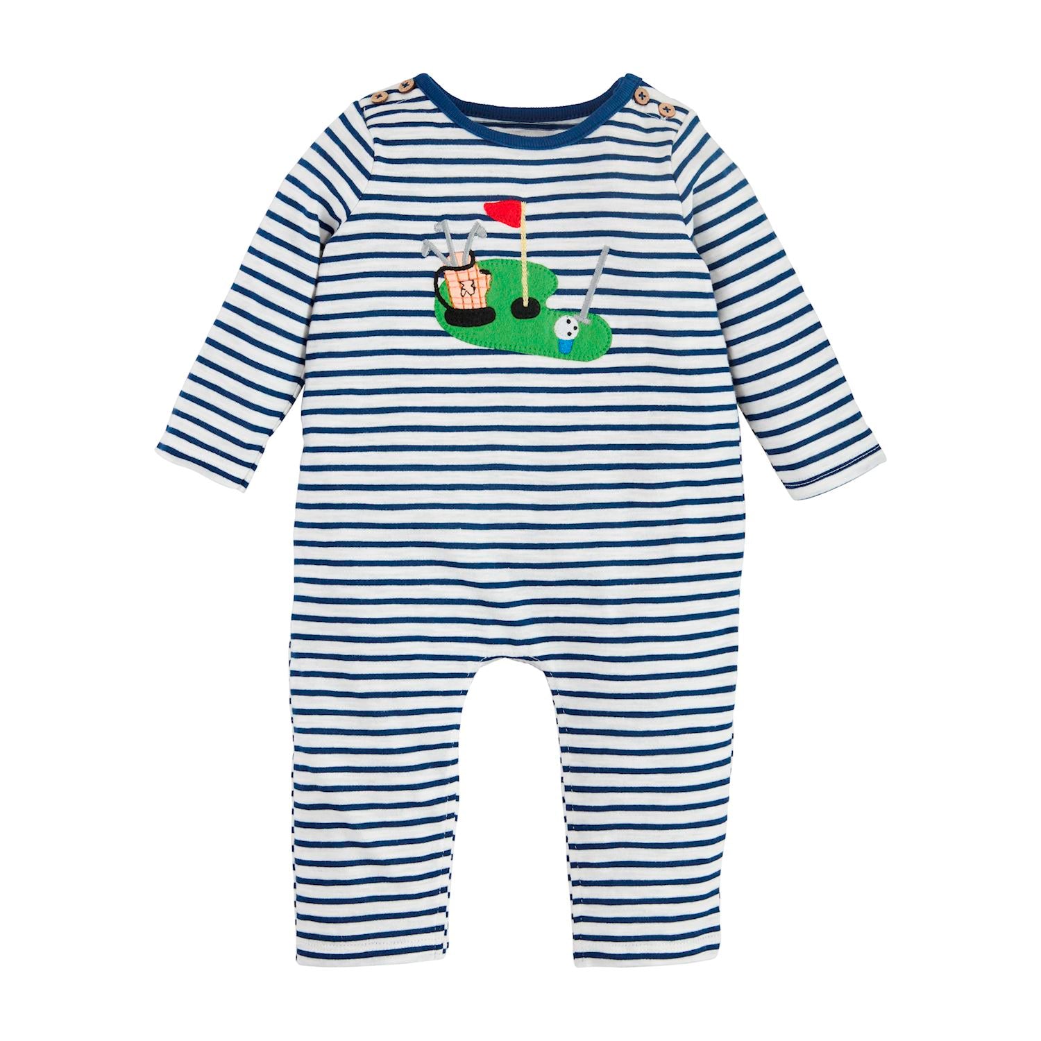 Mud Pie Golf Striped Cotton Slub One-Piece with Coconut Wood Buttons