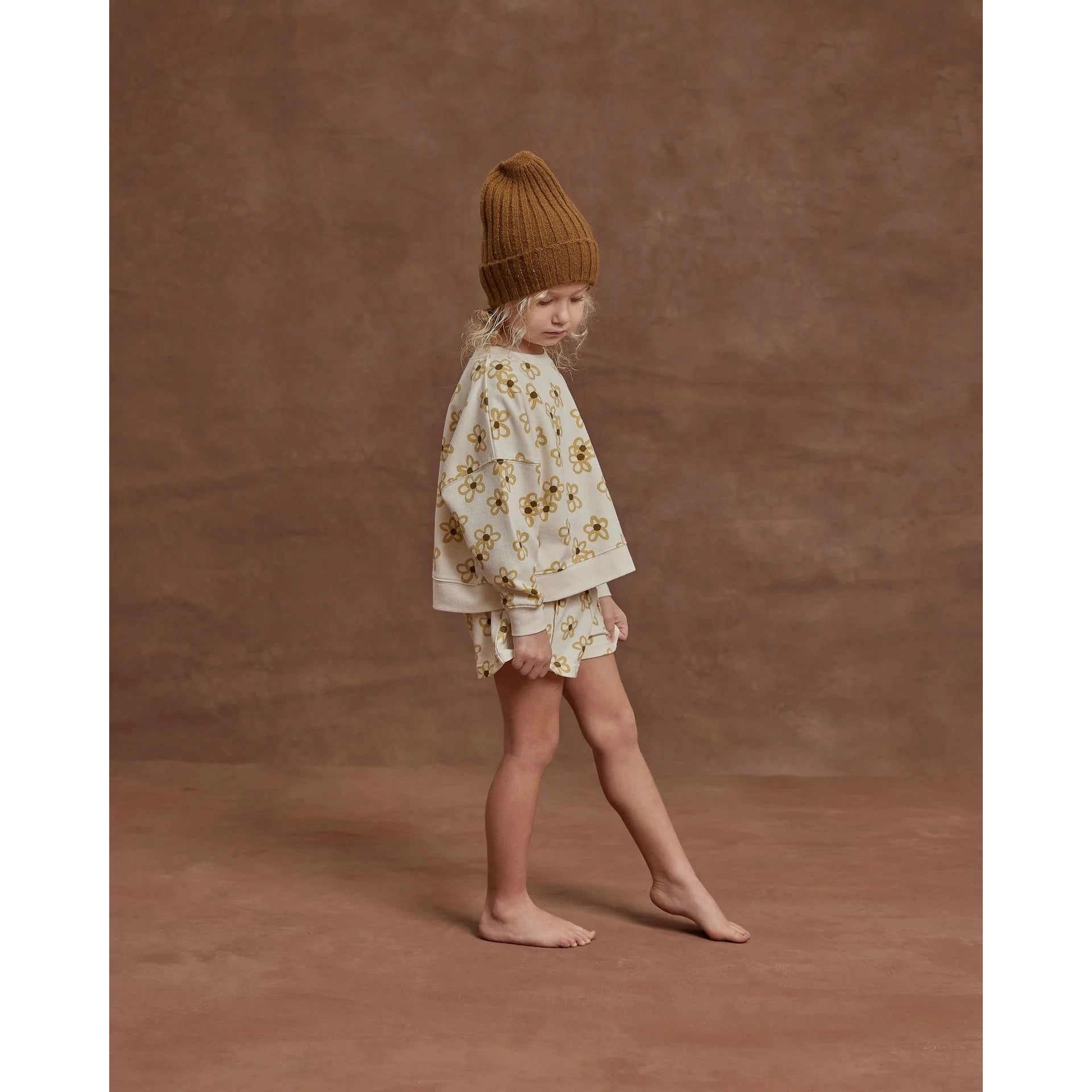 Rylee & Cru Ivory Daisy Print French Terry Sweat Shorts - Perfect for Sleep or Lounge