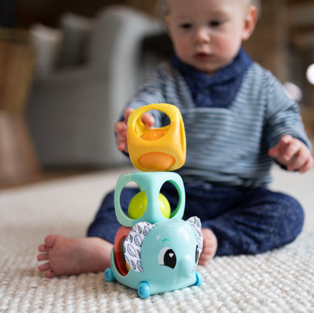 Lamaze Baby-Friendly Stackable Rattle & Roll Cubes with Elephant Roller