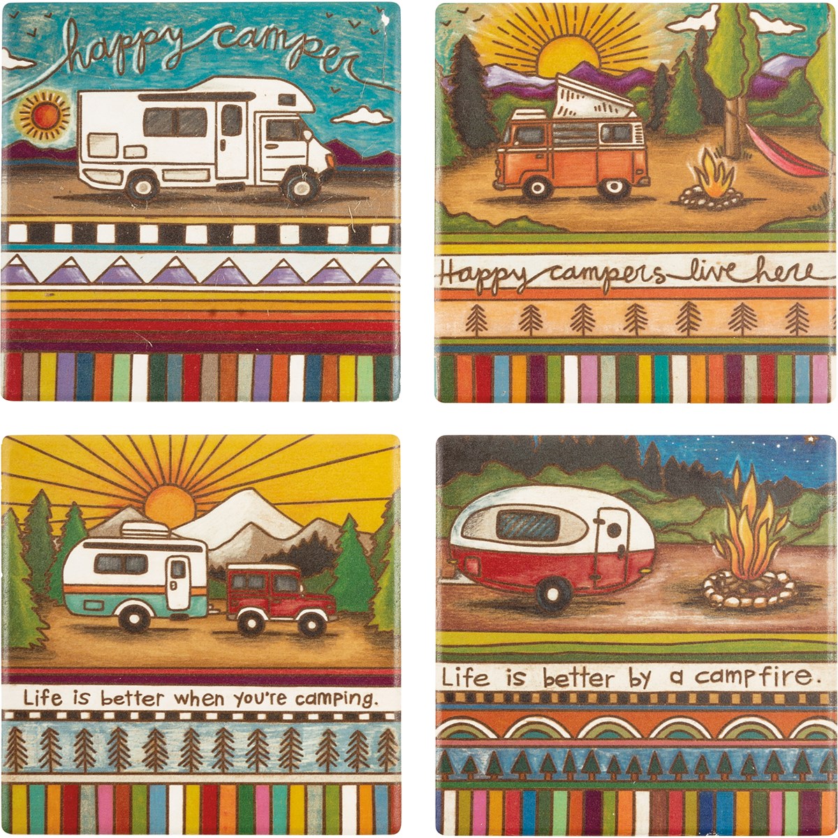 Hot Deal! Primitives By Kathy Camping - Themed Stoneware Coaster Set of Four