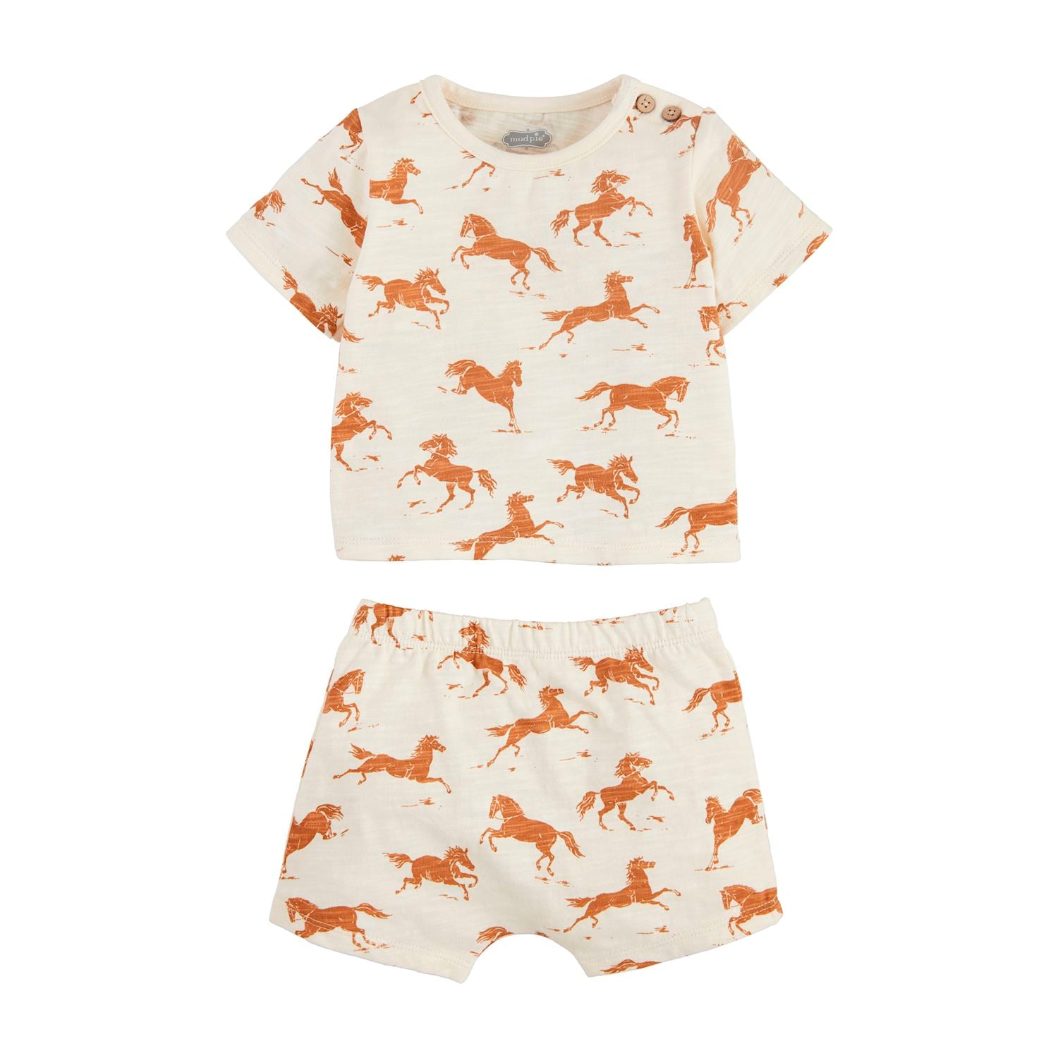 Mud Pie Cotton Slub Horse Short Sleeve Top and Coordinating Shorts Set