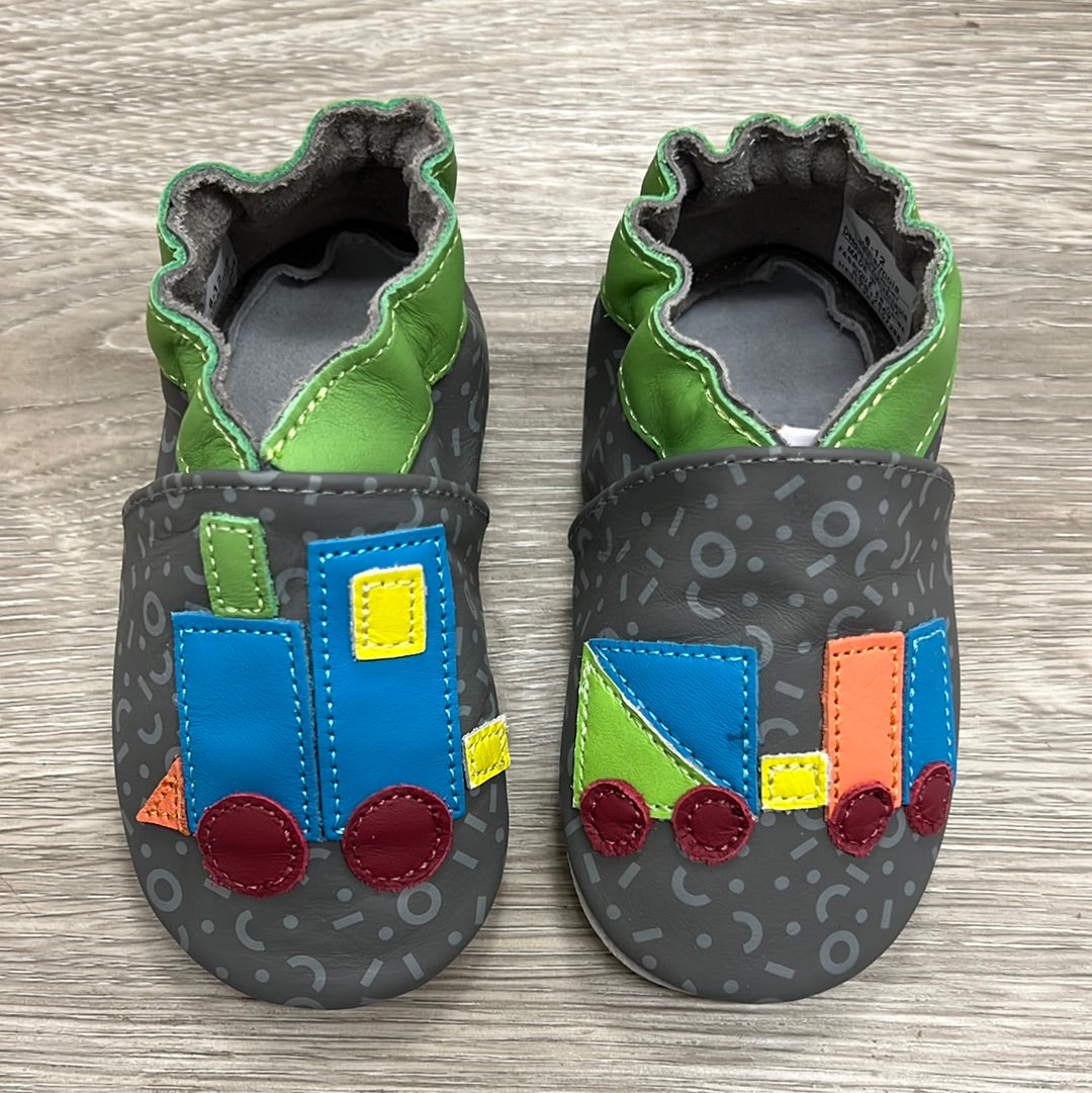 Hot Sale! Grey Robeez Soft - Soles Train Blocks Baby Shoes
