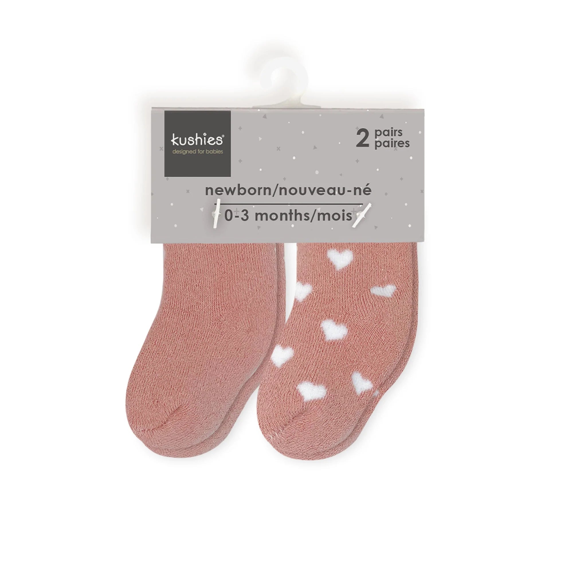 Kushies Infant Socks 2-Pack - Rose Solid/Hearts, Great Deal!