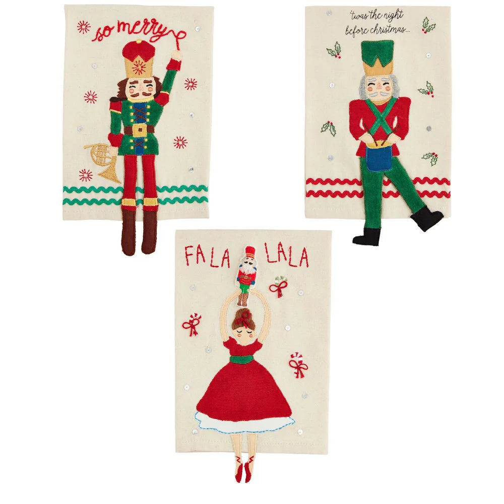 Mud Pie Embroidered Nutcracker Dangle - Leg Canvas Hand Towels