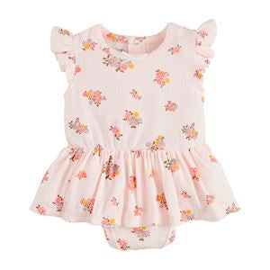 Hot Deal! Pink Floral Pointelle Skirted Crawler for Babies with Flutter Sleeves