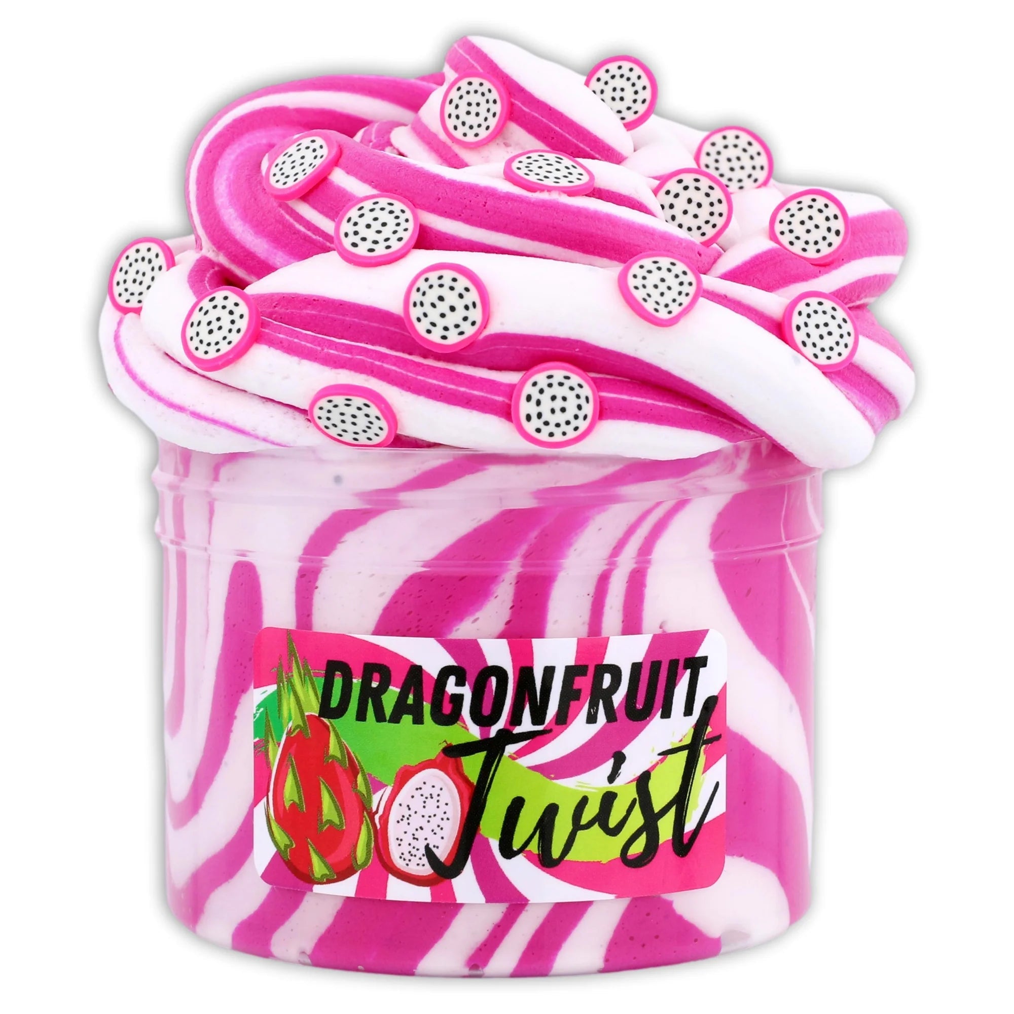 Hot Sale! Dragonfruit Scented Butter Slime with Swirled White and Dragonfruit Colors and Cute Fimo Slices
