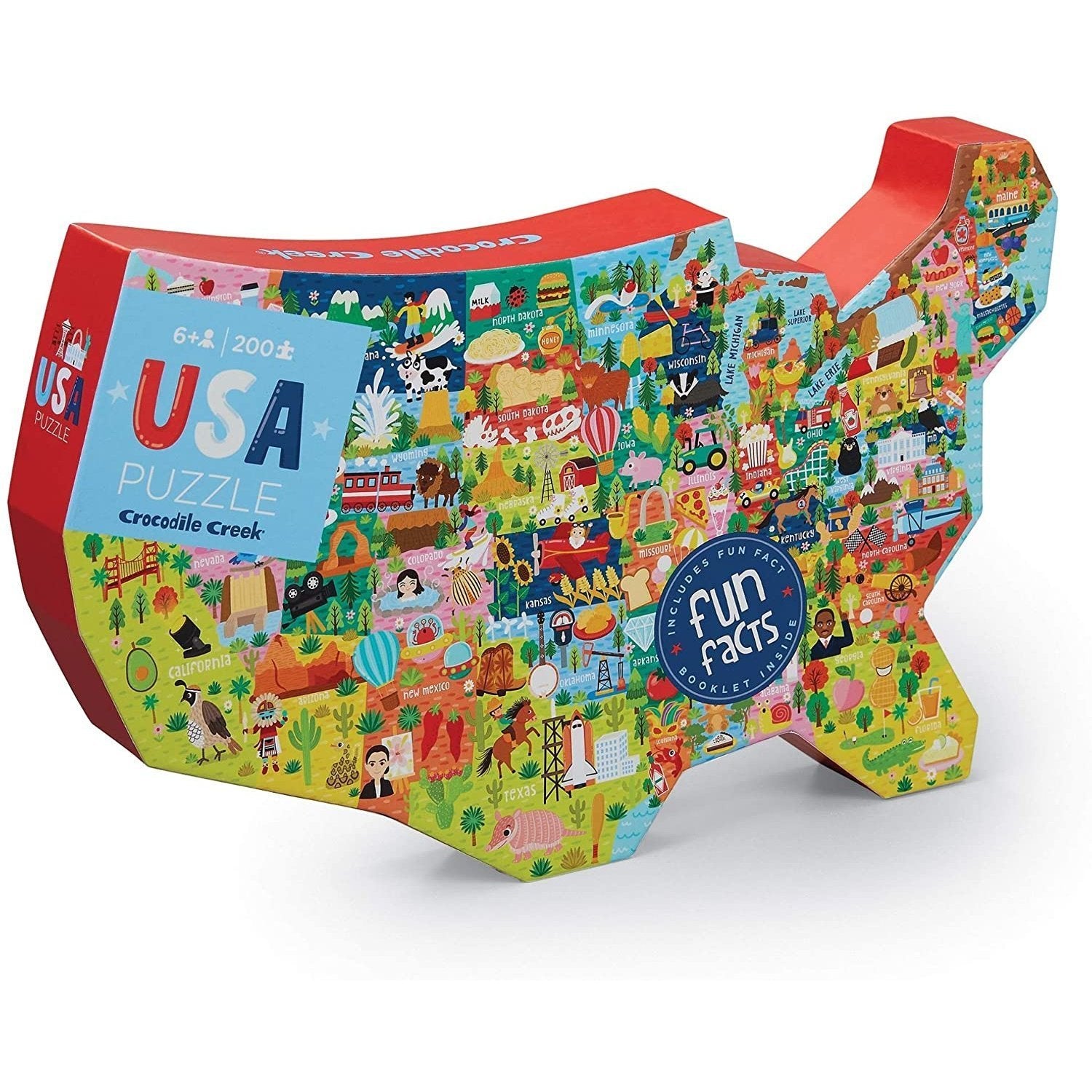 Hot Deal! Crocodile Creek 200-Piece Jigsaw Puzzle of USA Map in USA-Shaped Box