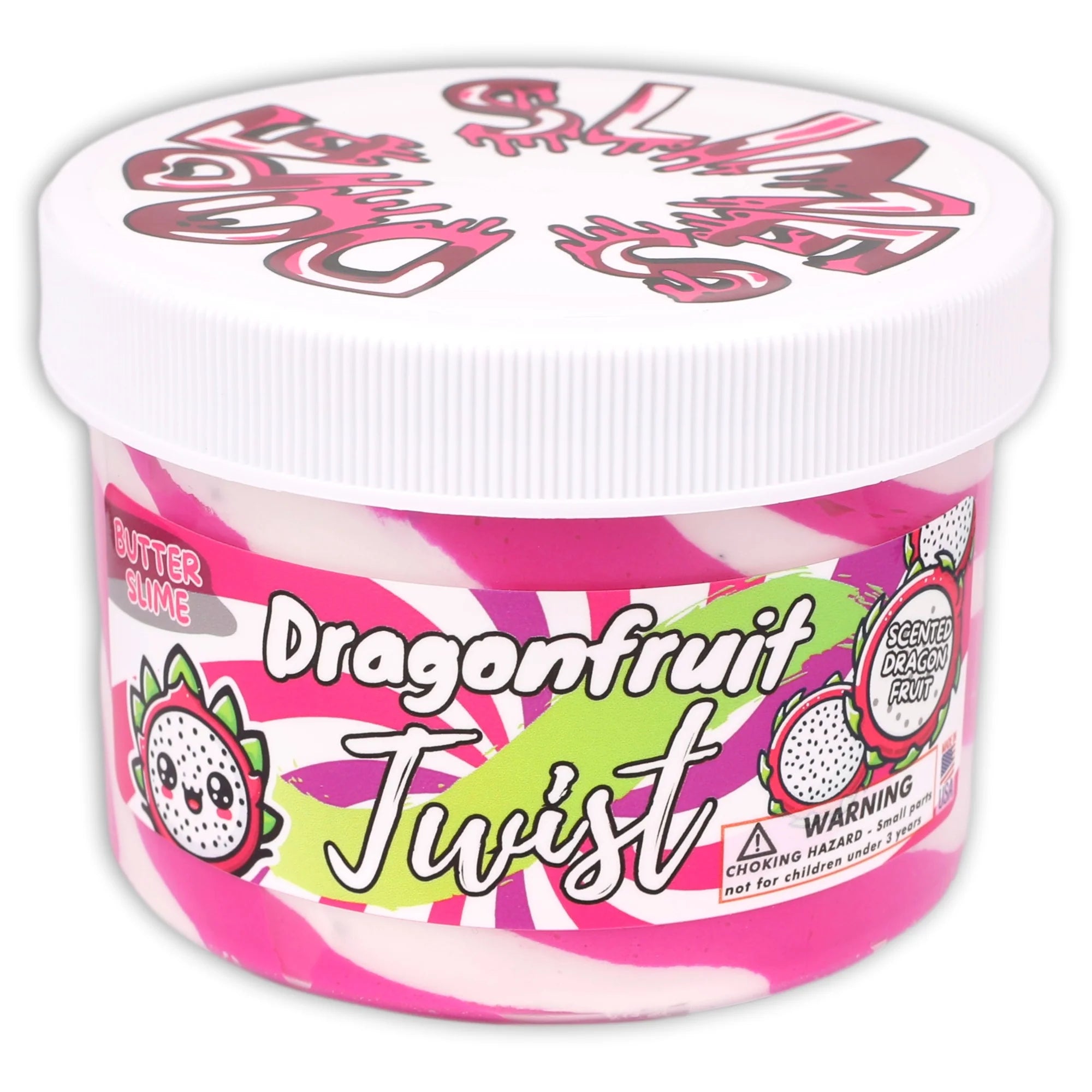 Hot Sale! Dragonfruit Scented Butter Slime with Swirled White and Dragonfruit Colors and Cute Fimo Slices
