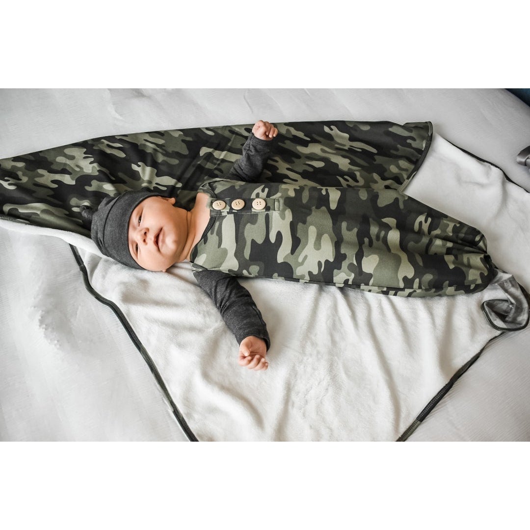 Hot Deal! Rockin Royalty Camouflage Knot Gown and Hat Set for Babies