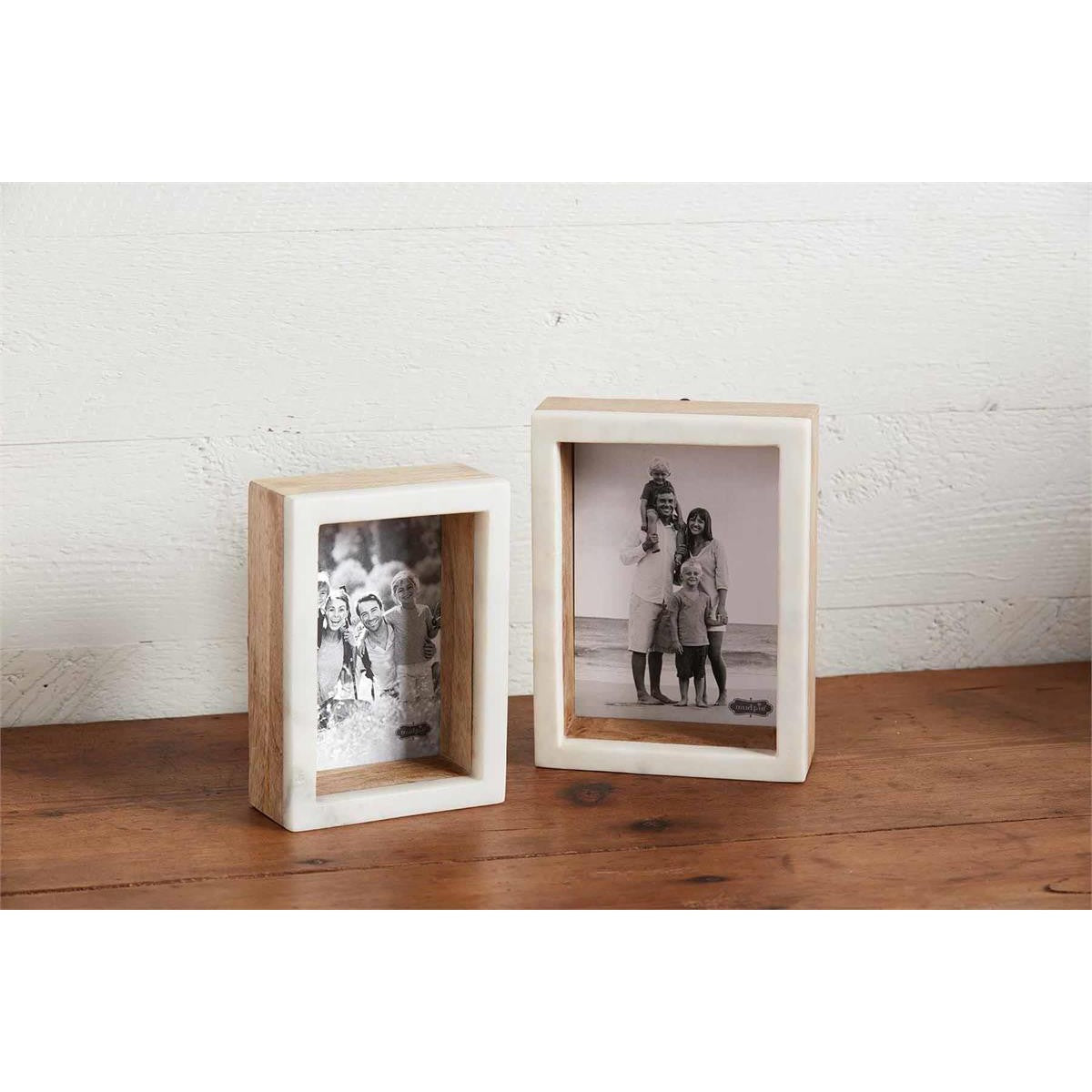 Elegant Mud Pie White Marble Layered Shadow-Box Picture Frames Set