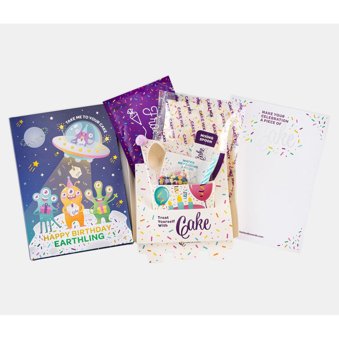 Alien Themed InstaCake Vanilla Birthday Card with Star Sprinkles