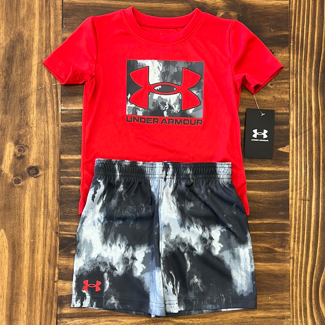Under Armour Red Airbrush Printed Short Set for Boys - Hot Deal