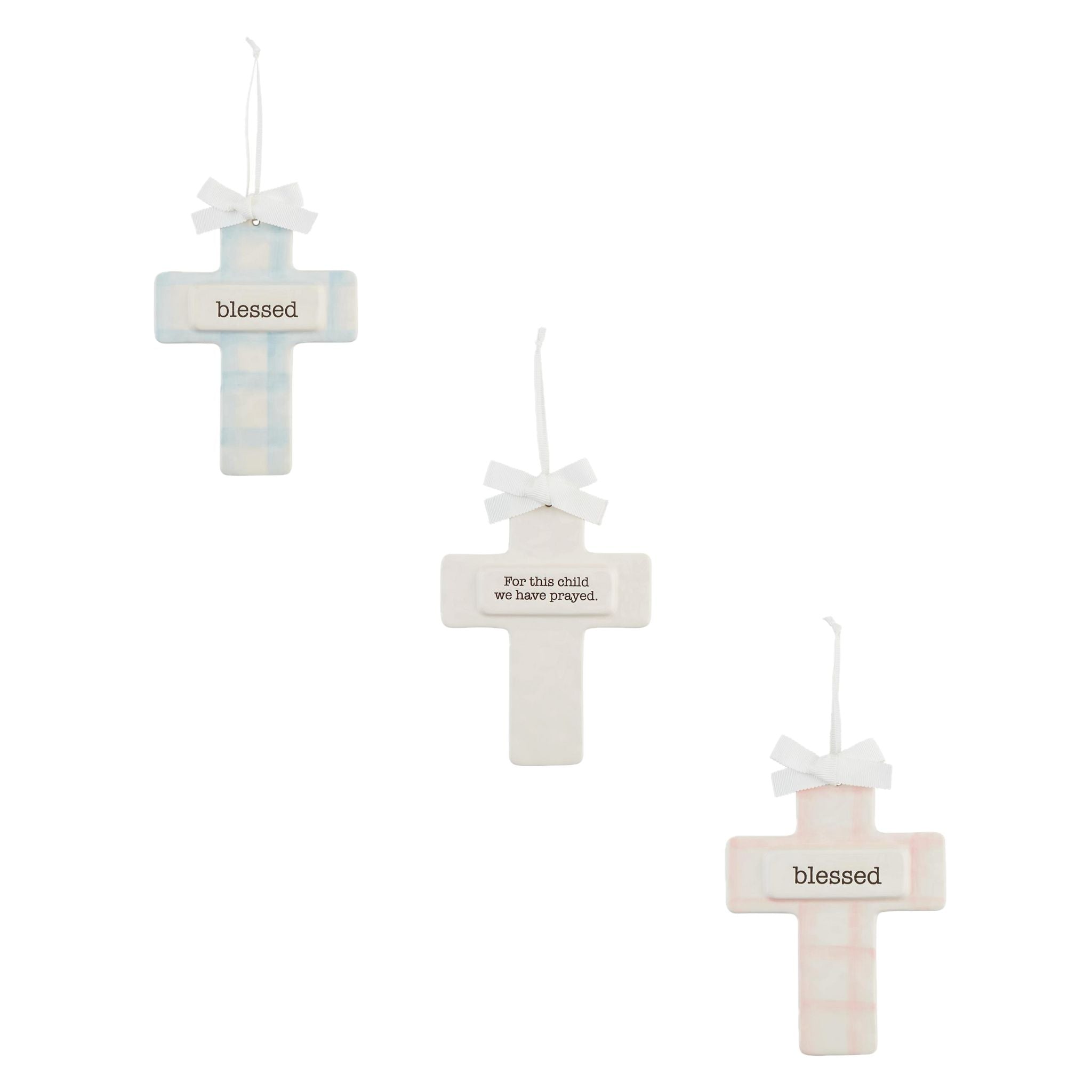 Hand - painted Ceramic Keepsake Cross with Hat Ribbon Hanging Loop