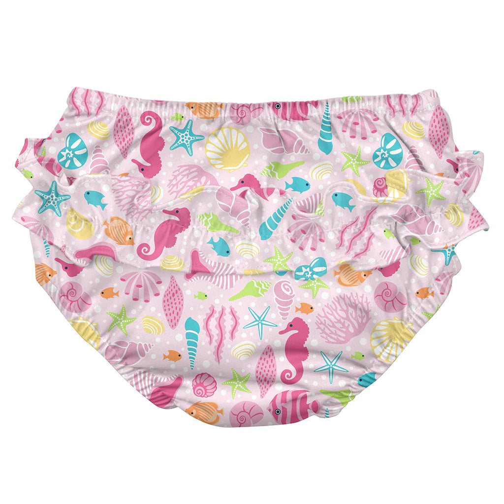 I Play Reusable Absorbent Pink Sea Life Ruffle Snap Swimsuit Diaper
