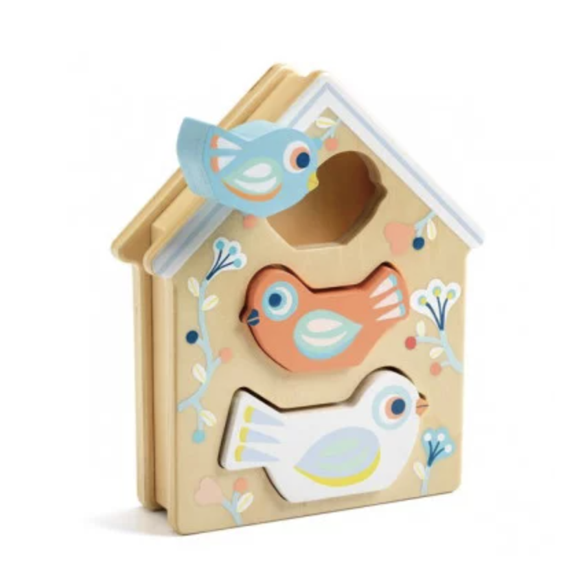 DJECO Baby White BabyBirdi Wooden Infant Learning Toy for 18+ Months