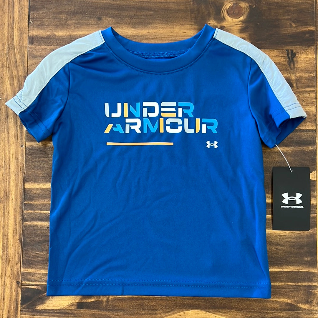 Under Armour Boys' Retro Wordmark Short Sleeve Tee - Graphite Blue: On Sale Now