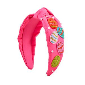 Hot Sale! Mud Pie Embroidered Beaded Easter Cotton Headband with Top Knot