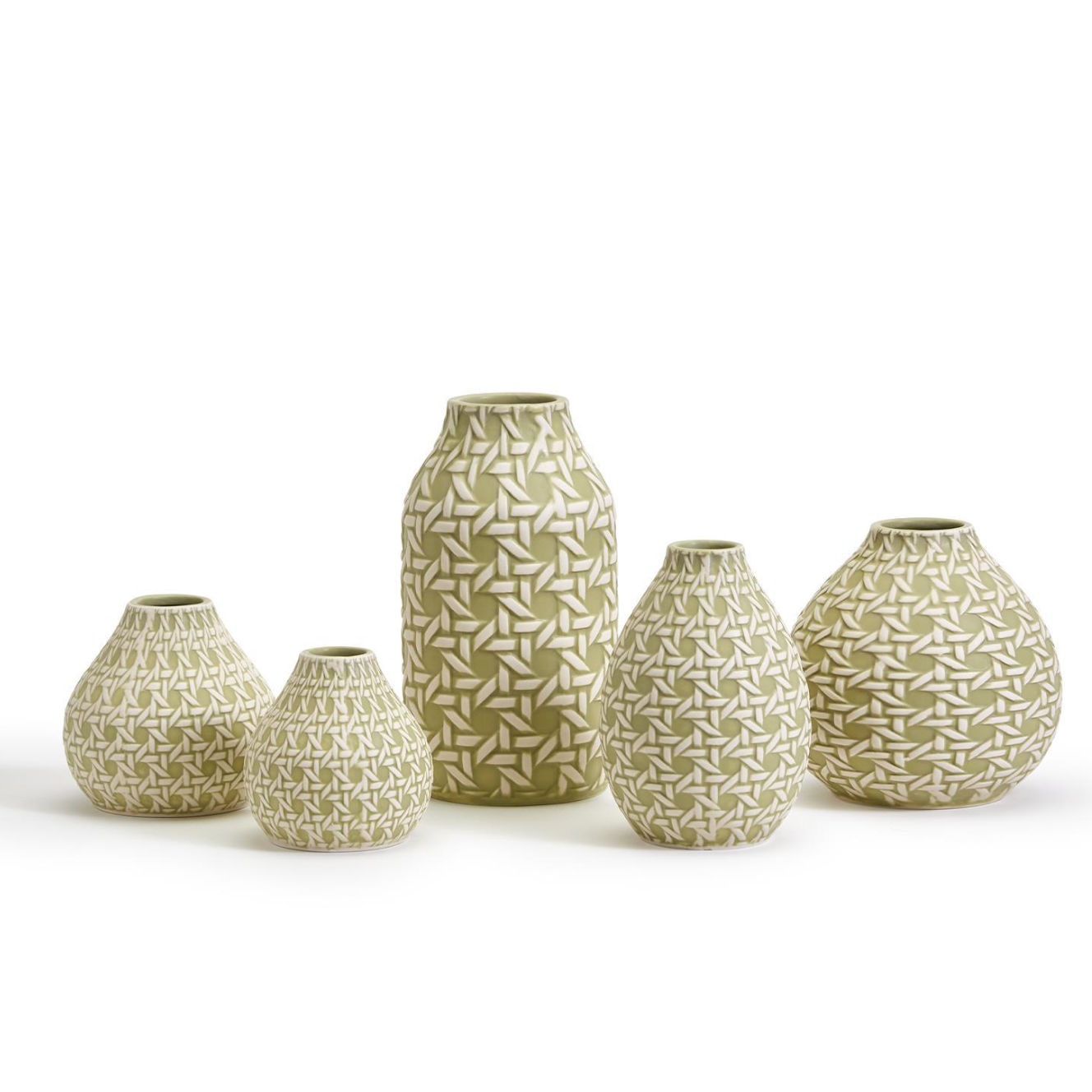 Two's Company Green Embossed Cane Webbing Design Ceramic Vase