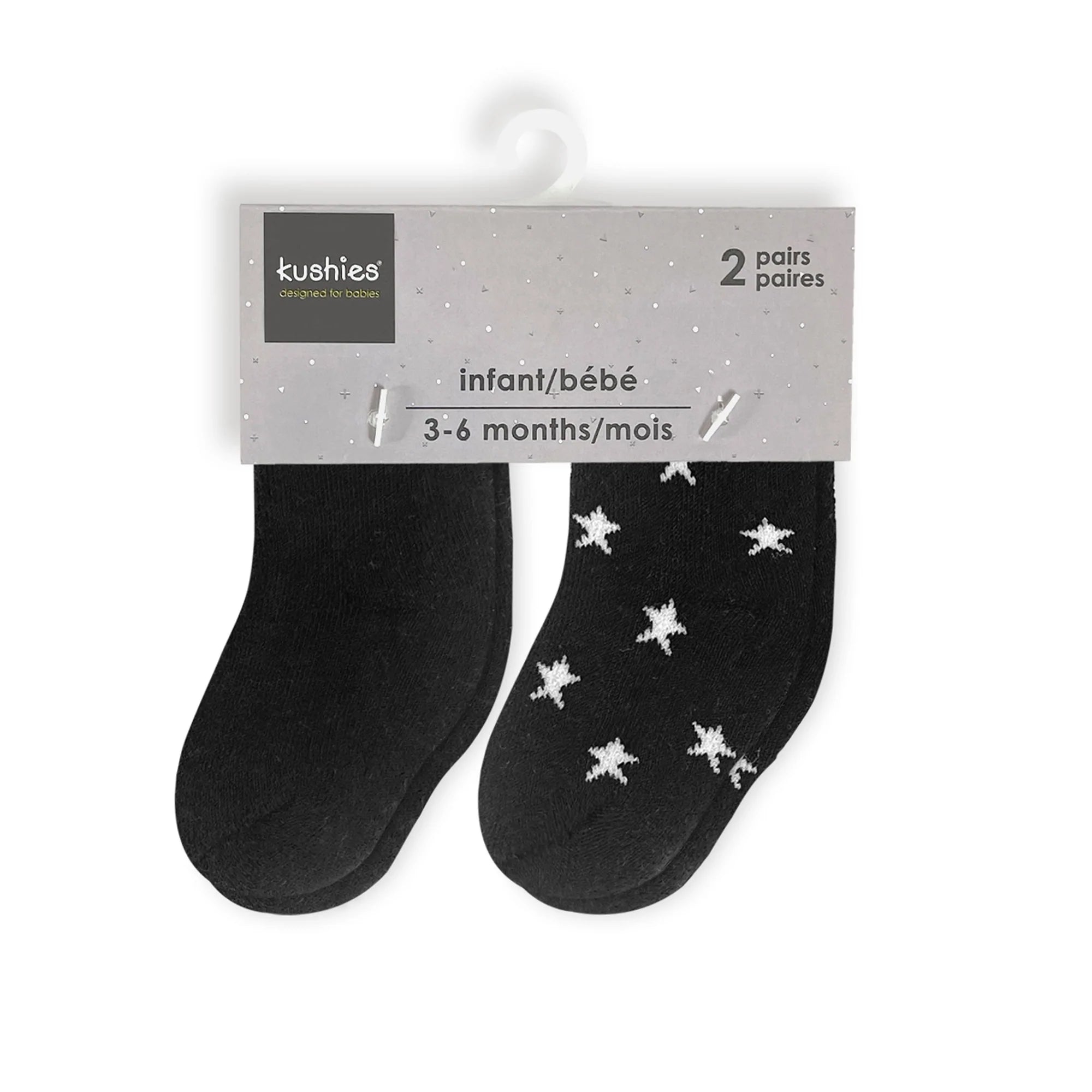 Hot Deal! Kushies 2-Pack Infant Socks in Black Solid and Stars Design