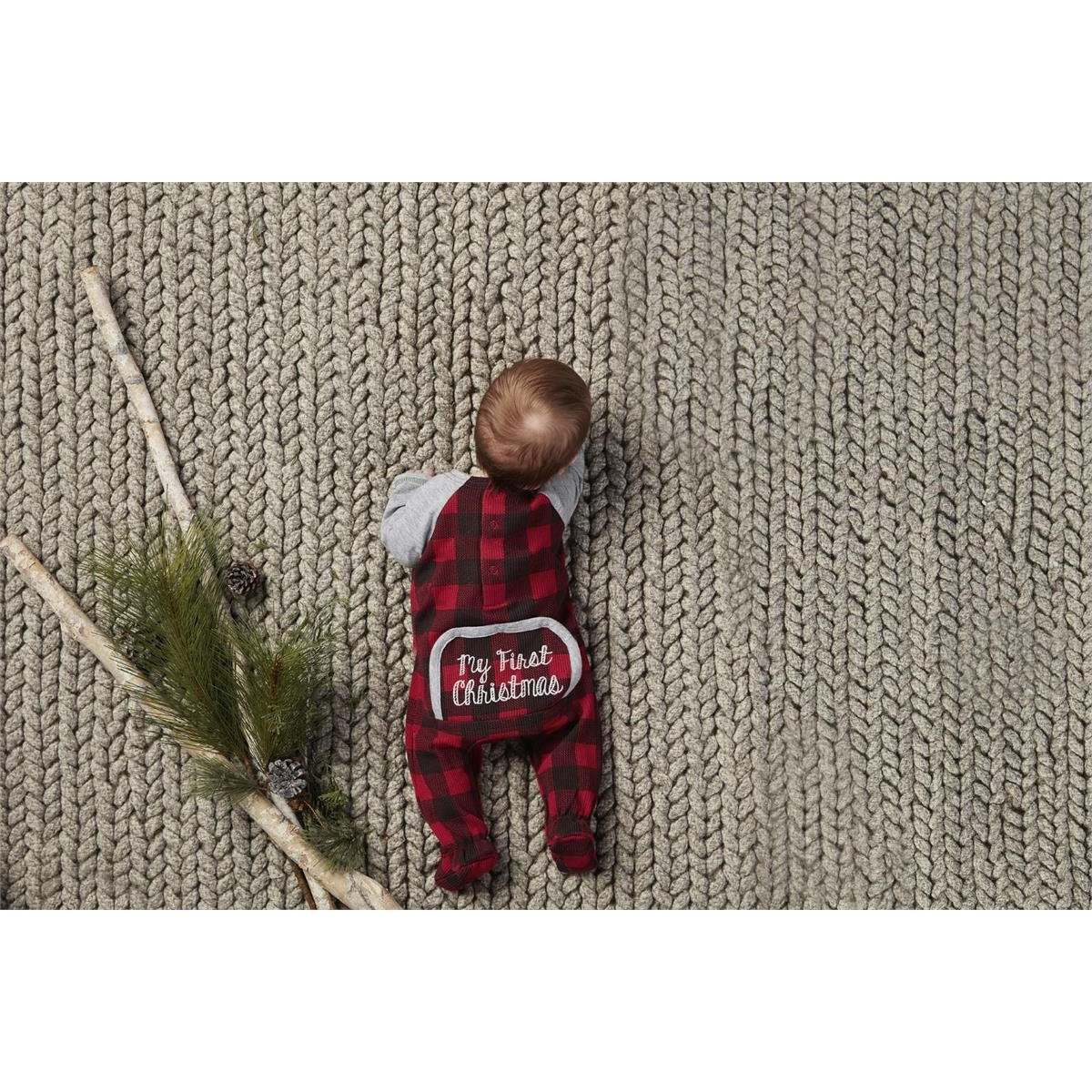 Hot Deal! Mud Pie Red Buffalo Check Infant Sleeper for First Christmas