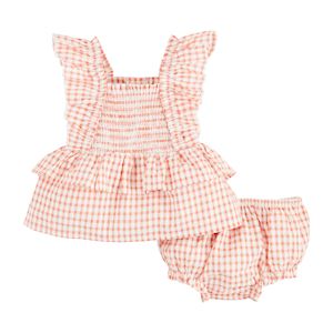 Hot Deal! Orange Mud Pie Smocked Check Pinafore Set