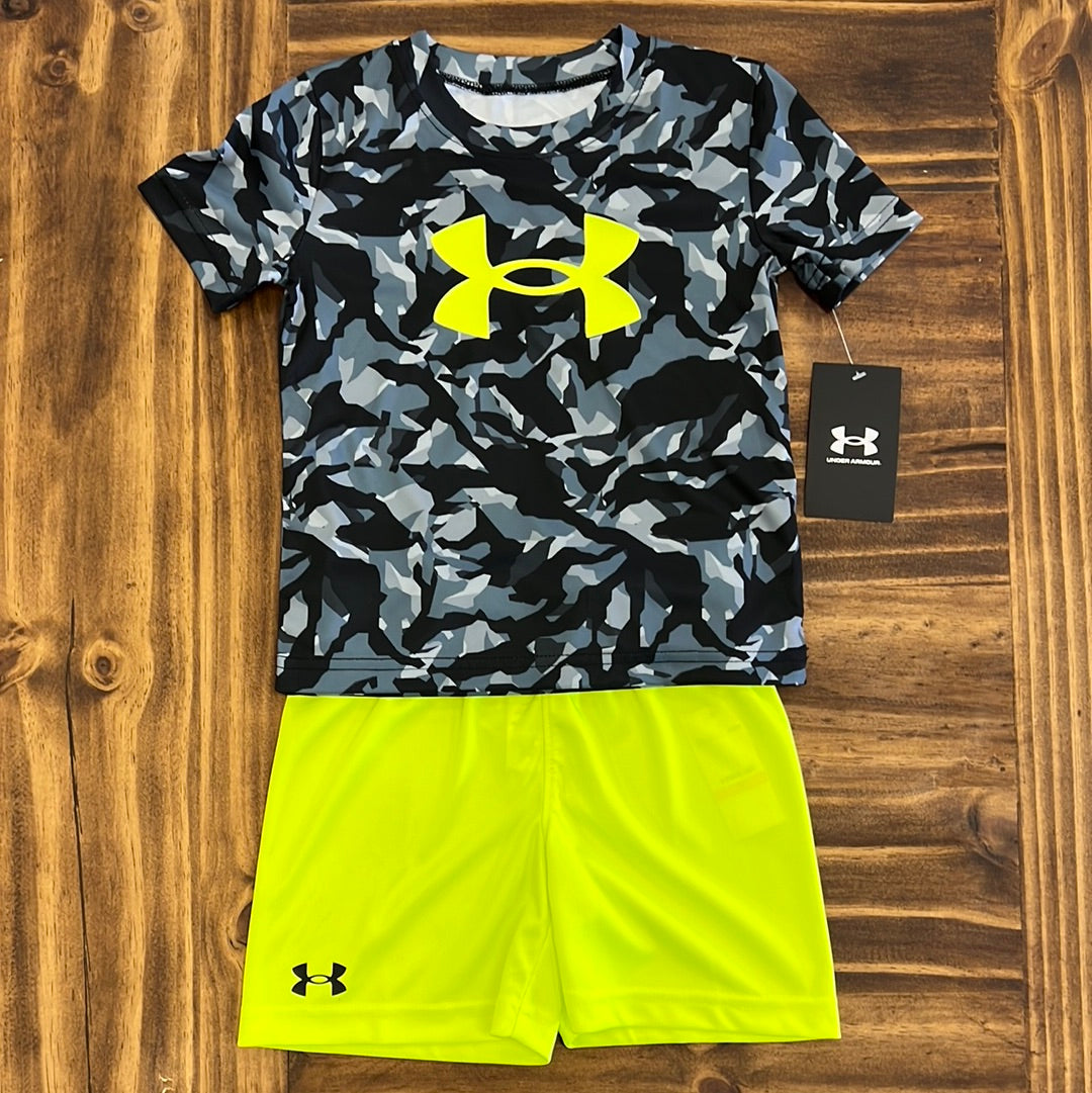 Under Armour Boys' Black UA Camouflage Printed Short Set
