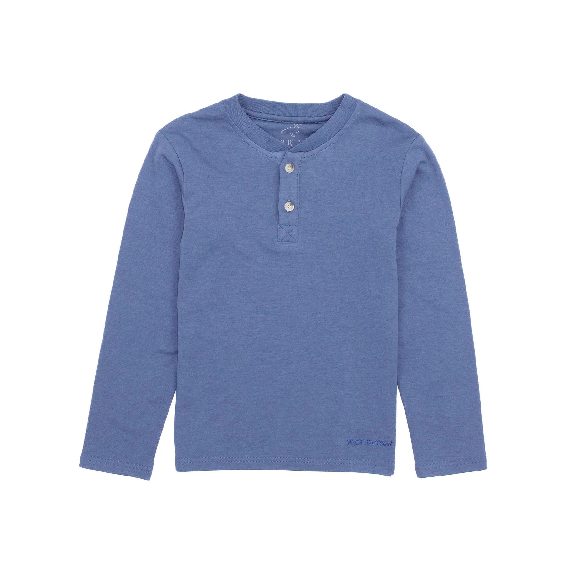 Stylishly Tied Stone Blue Shoreline Henley for a Classic Look