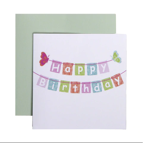 Happy Birthday Banner Design Gift Enclosure Square Folded Cards