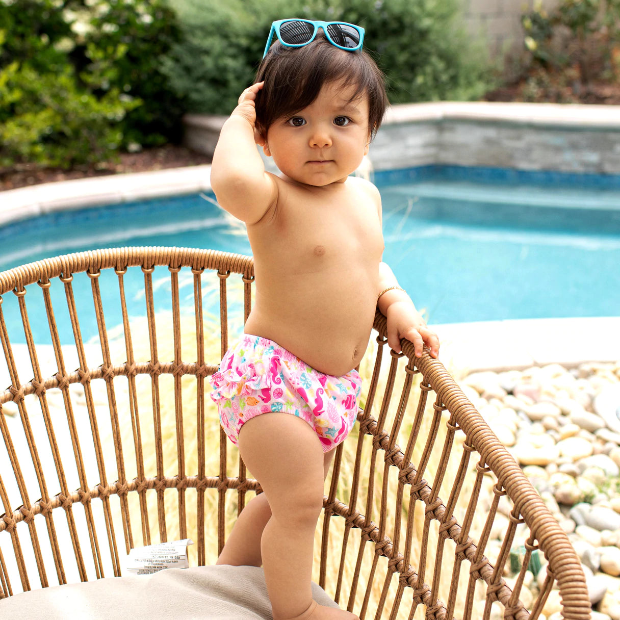 I Play Reusable Absorbent Pink Sea Life Ruffle Snap Swimsuit Diaper