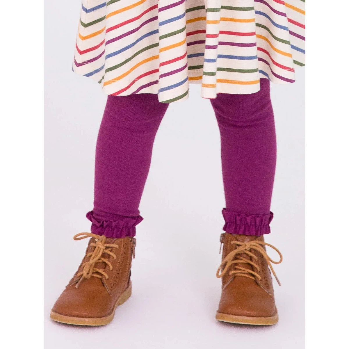 RuffleButts Eggplant-colored Stretchable Footless Ruffle Tights for Little Girls