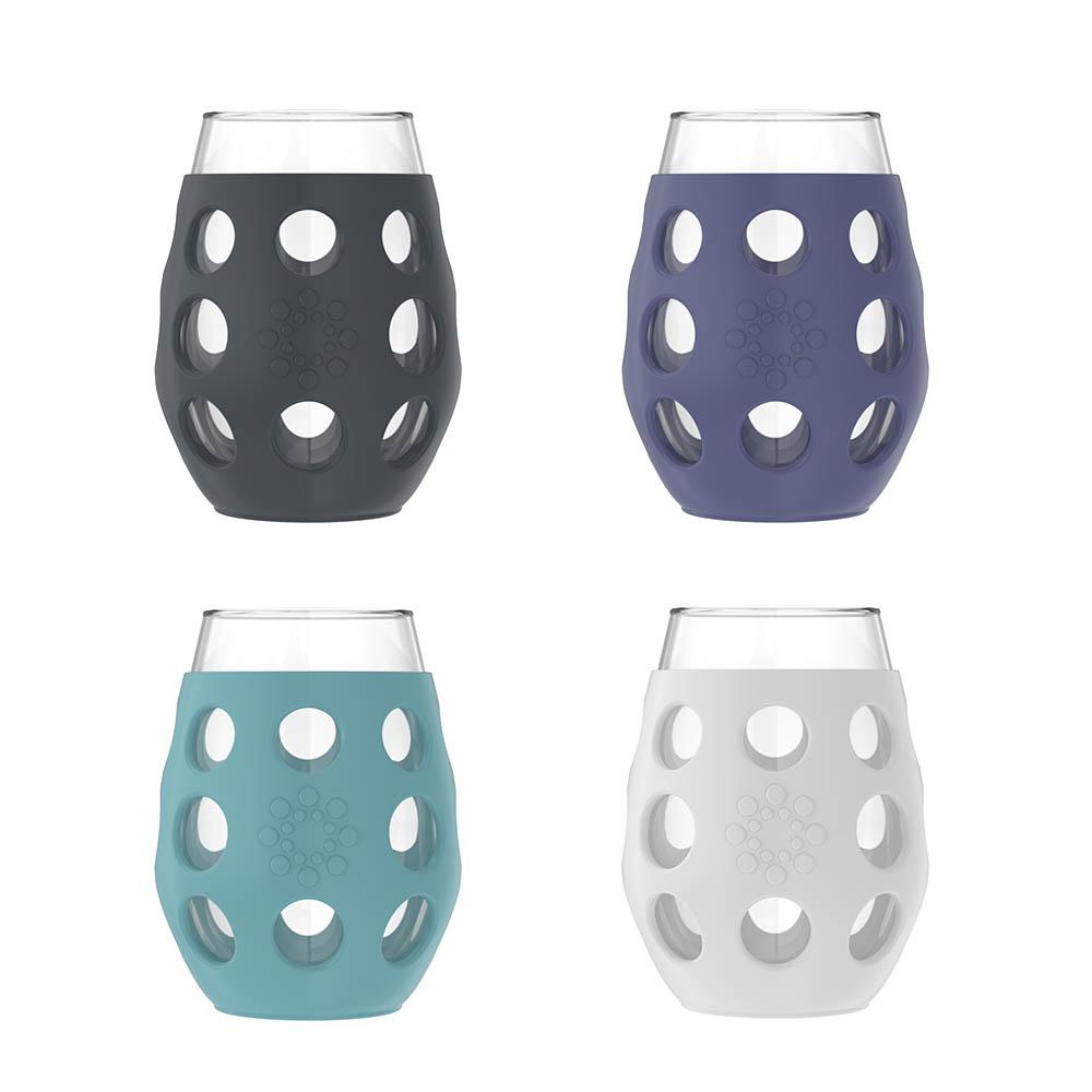 LifeFactory 11-Ounce BPA-Free Multi-Color Wine Glass Set of 4 with Silicone Sleeve for Indoor/Outdoor Use