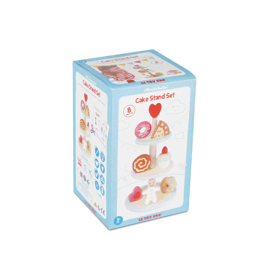 Le Toy Van's Three - Tier Wooden Patisserie Cake Stand Set with 7 Detailed Cakes for Kids