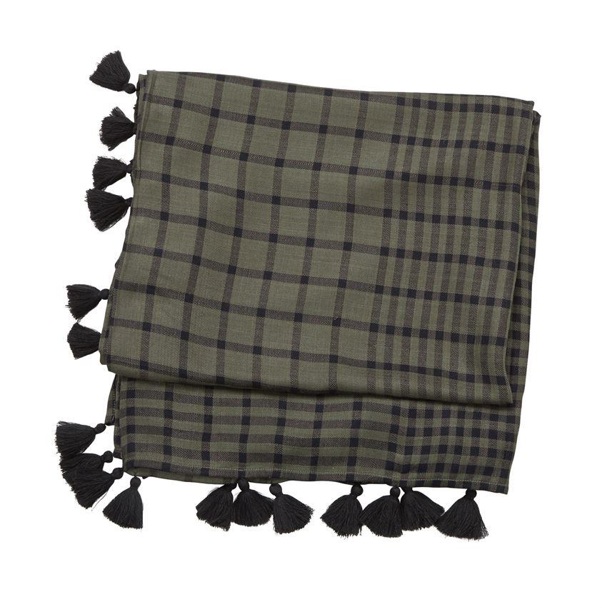 Stylish Mud Pie Viscose Gingham Square Scarf with Cotton Tassel Trim