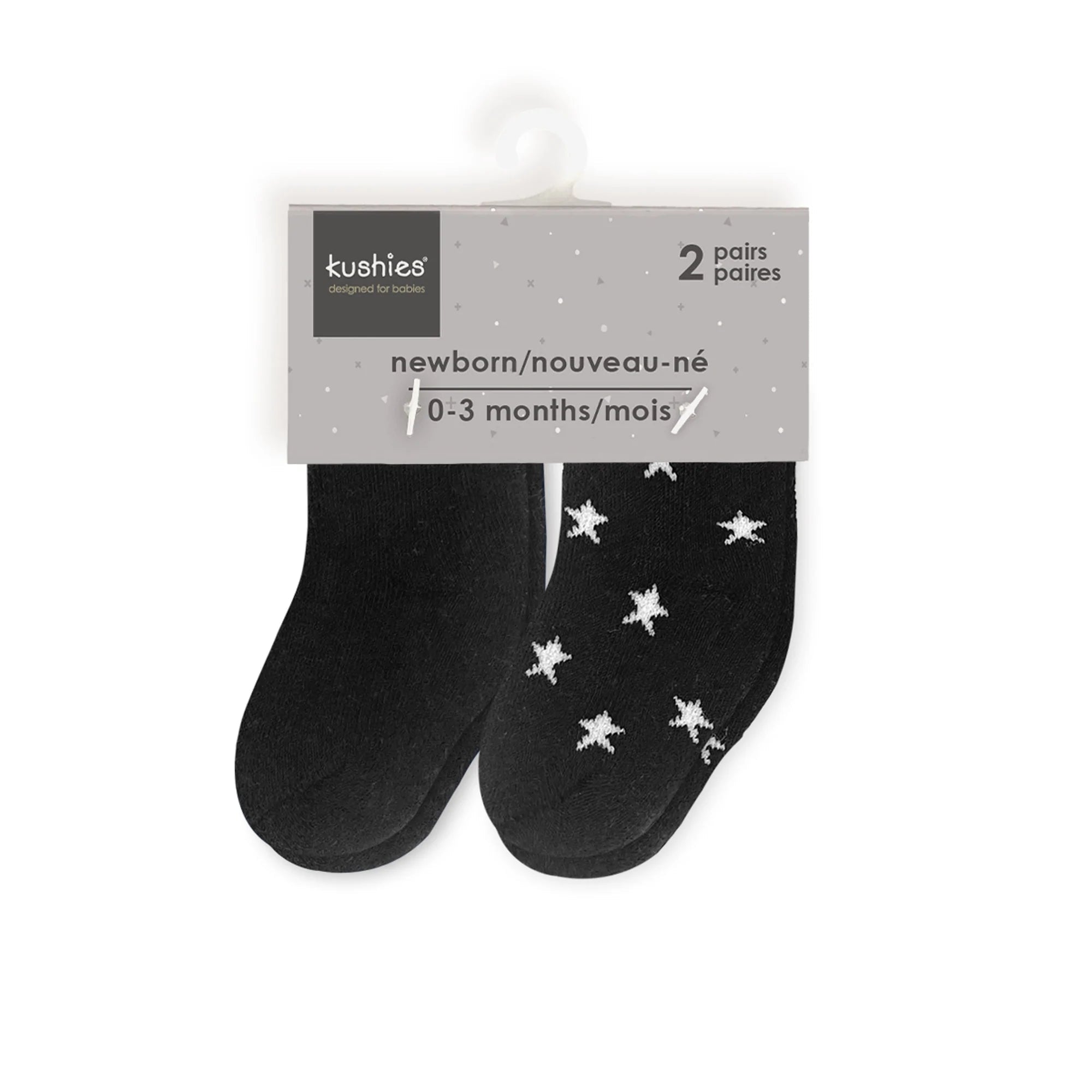 Hot Deal! Kushies 2-Pack Infant Socks in Black Solid and Stars Design
