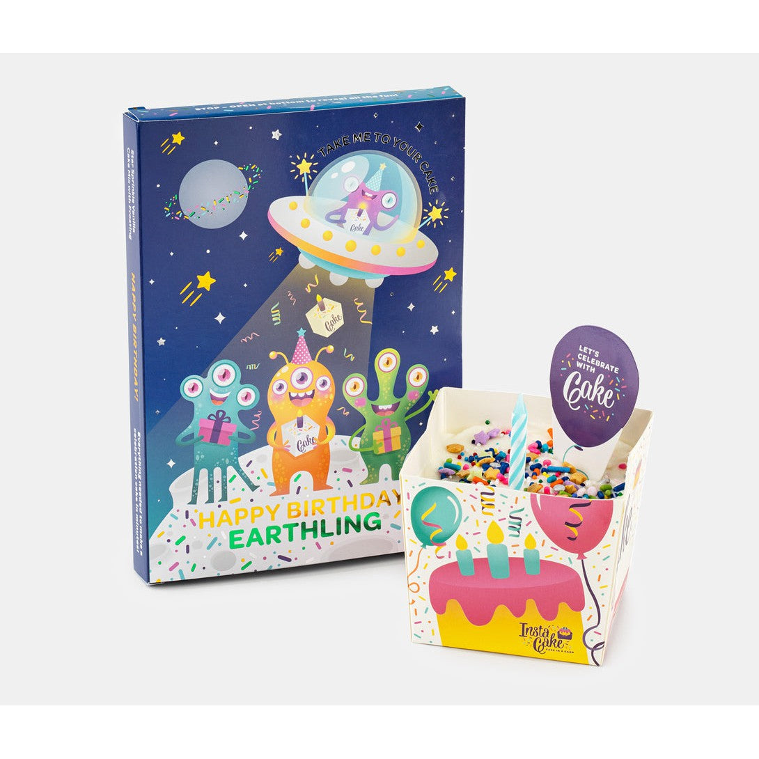 Alien Themed InstaCake Vanilla Birthday Card with Star Sprinkles