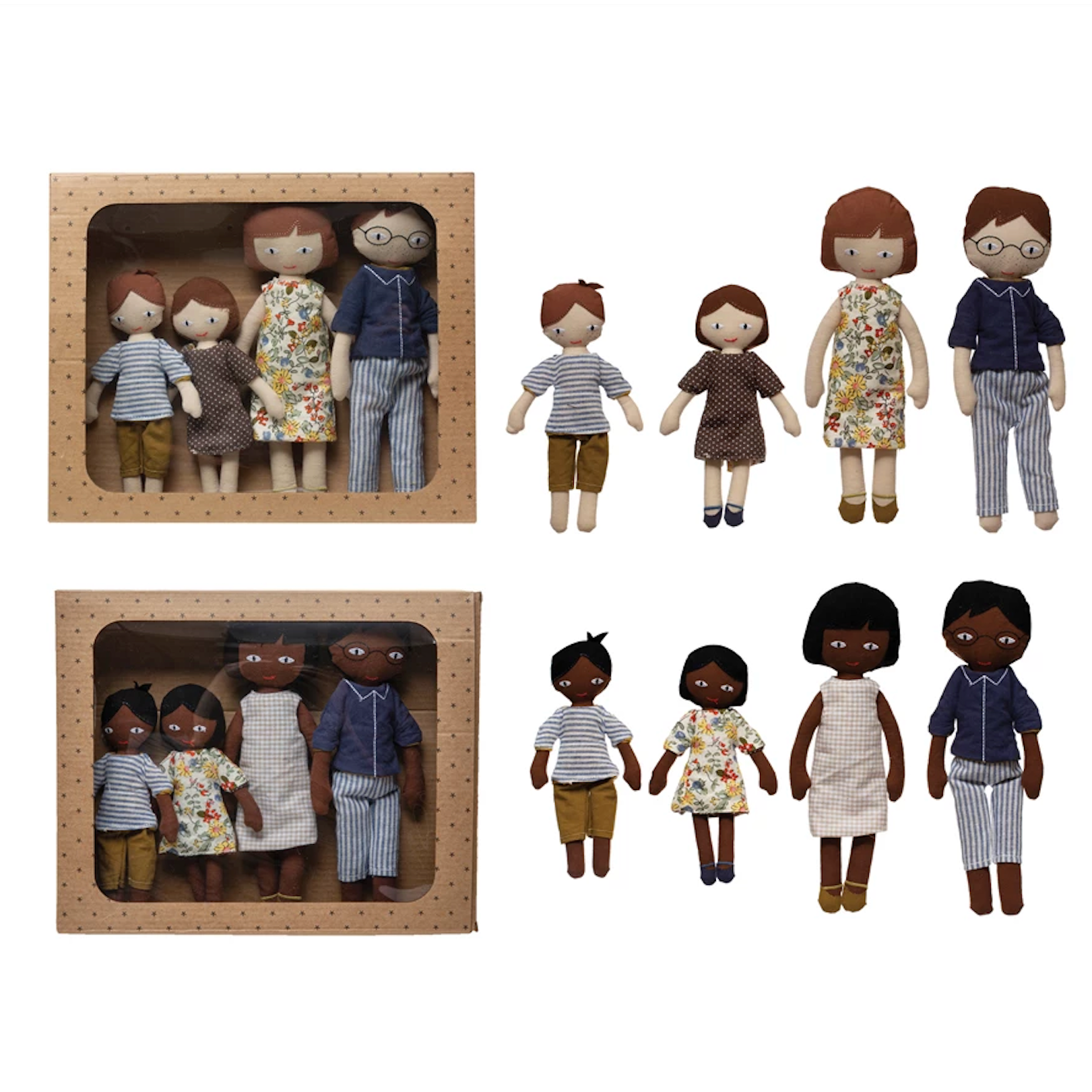 Hot Deal! Creative Co-Op Reversible Clothing Plush Family Toy Boxed Set of 4