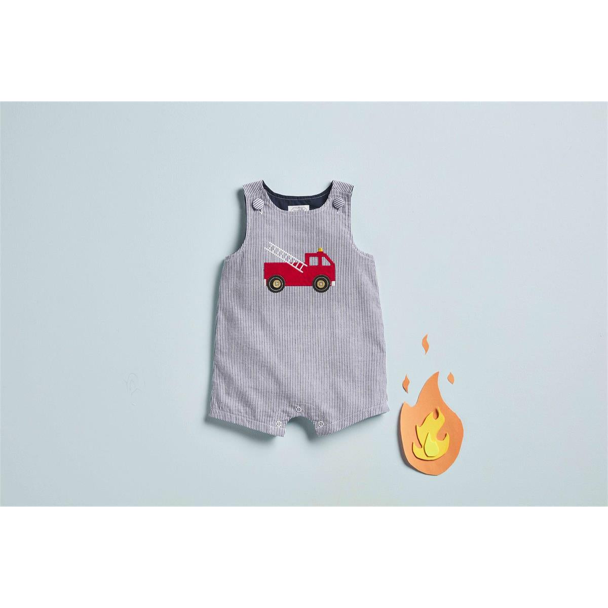 Hot Deal! Mud Pie Red Fire Truck Seersucker Jon Jon