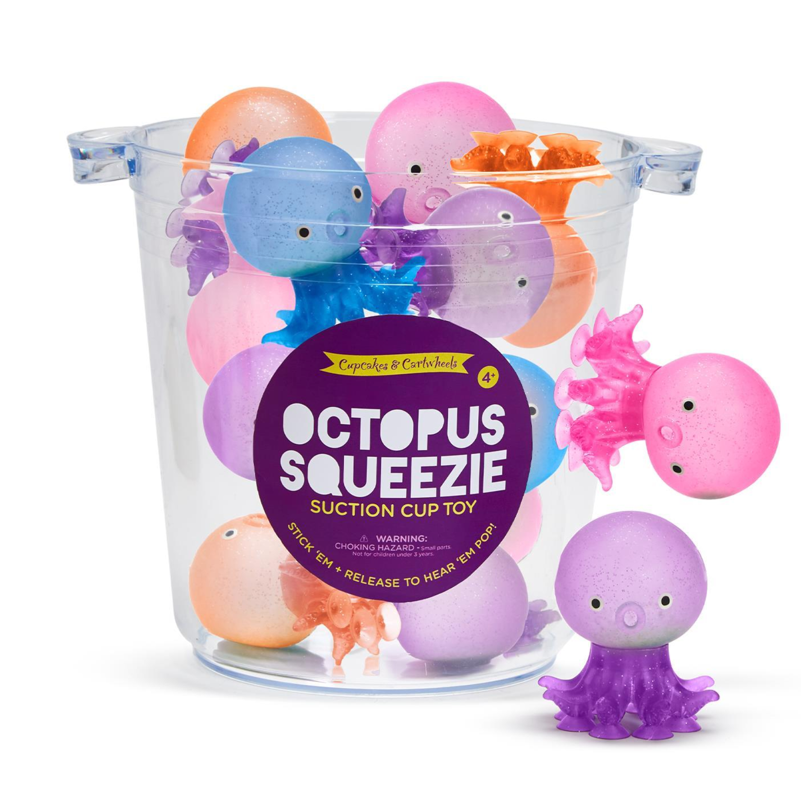 Glittery Octopus Squeezie Toy with Suction Cups - Cupcakes & Cartwheels
