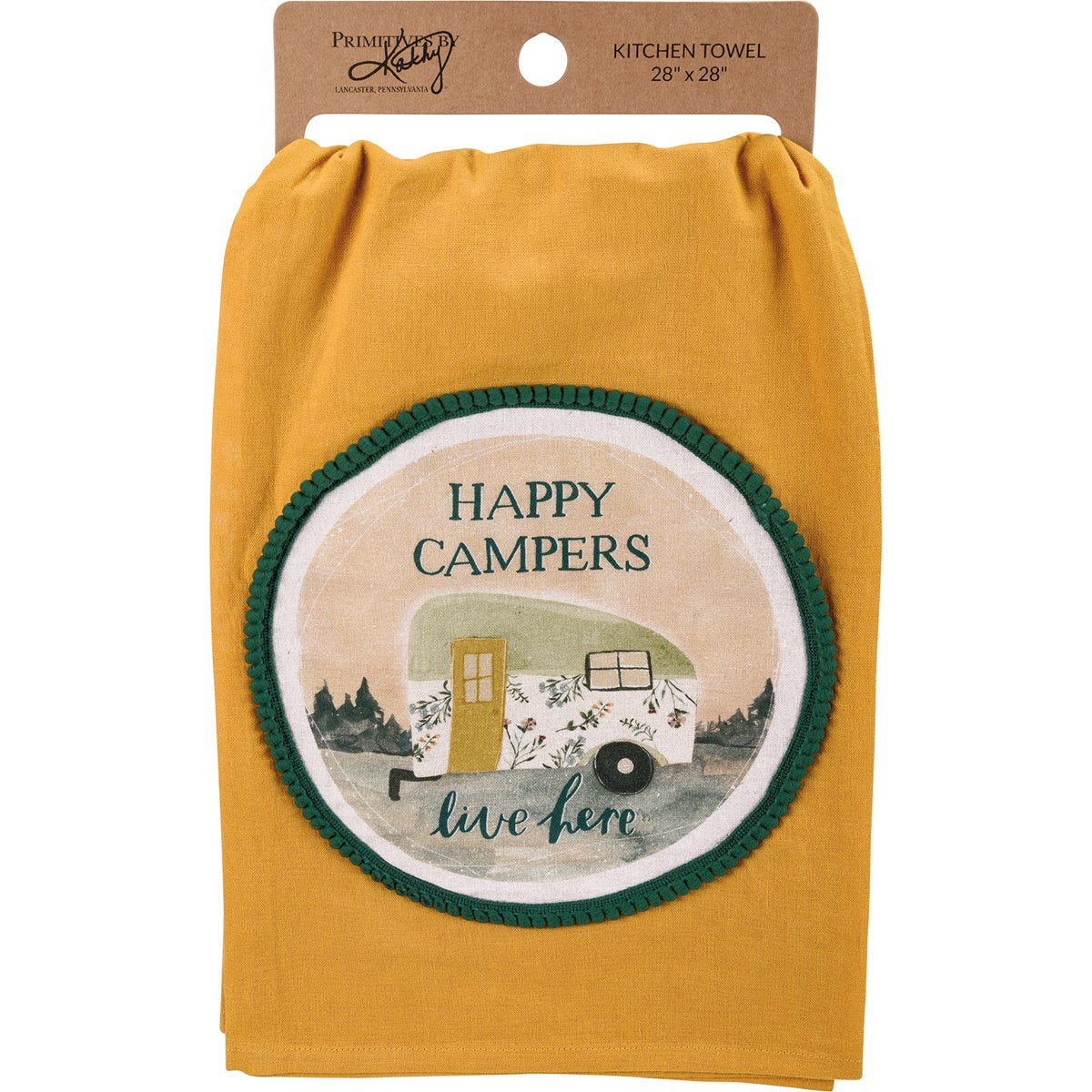 Primitives By Kathy - Super Deal! Yellow Cotton Happy Campers Live Here Kitchen Towel