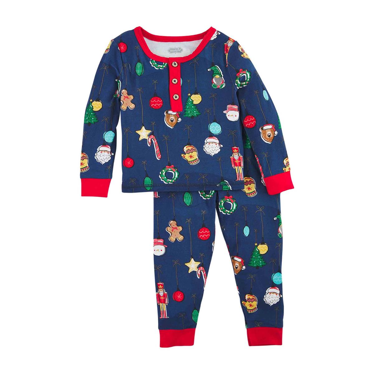 Navy Blue Mud Pie Ornamented Bamboo Knit Pajama Set