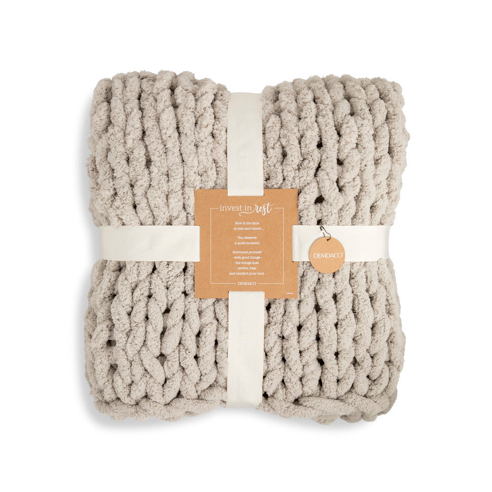 Demdaco Taupe Chunky Knit Comfort Throw Blanket